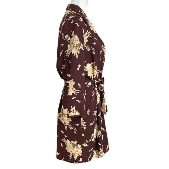 ARITZIA WILFRED BURGUNDY FLORAL FAUX WRAP SURPLICE BELTED MINI DRESS - 6 - Picture 2 of 11